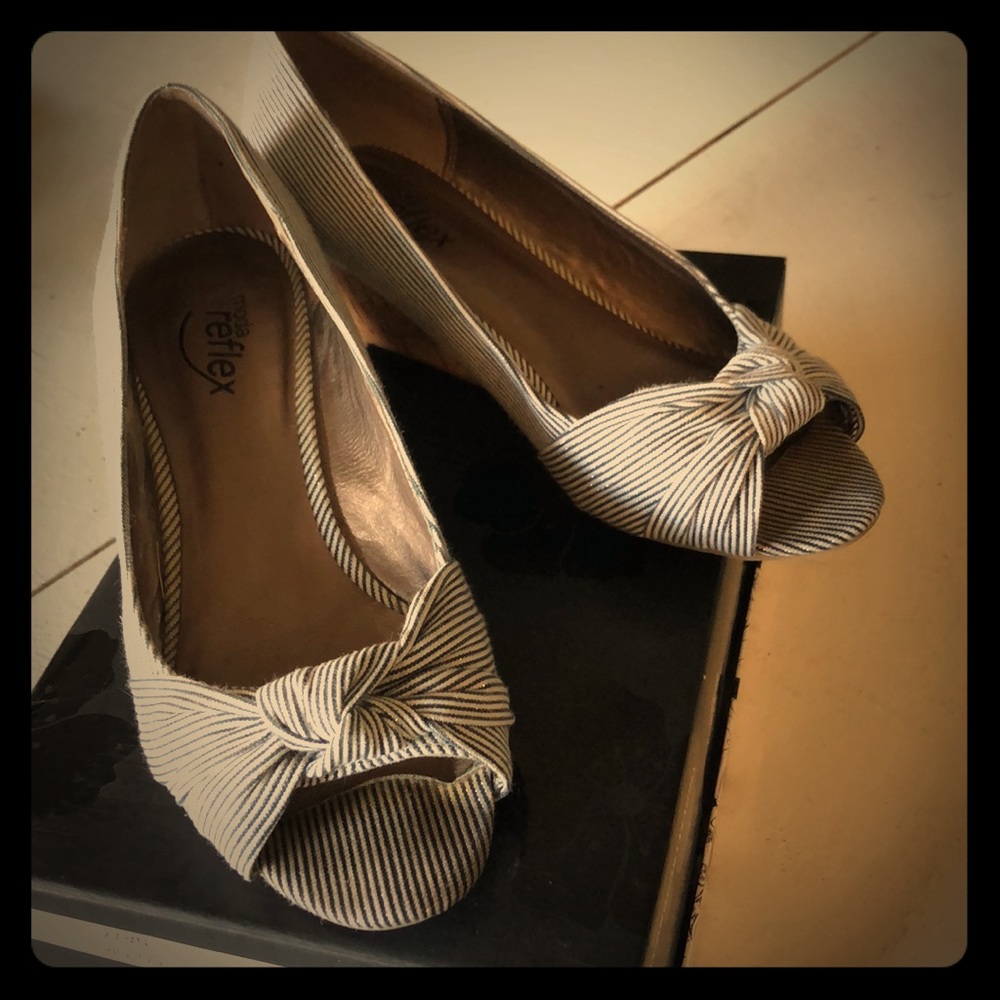 Moda Reflex Navy Blue & White Peep-toe Cork Wedges